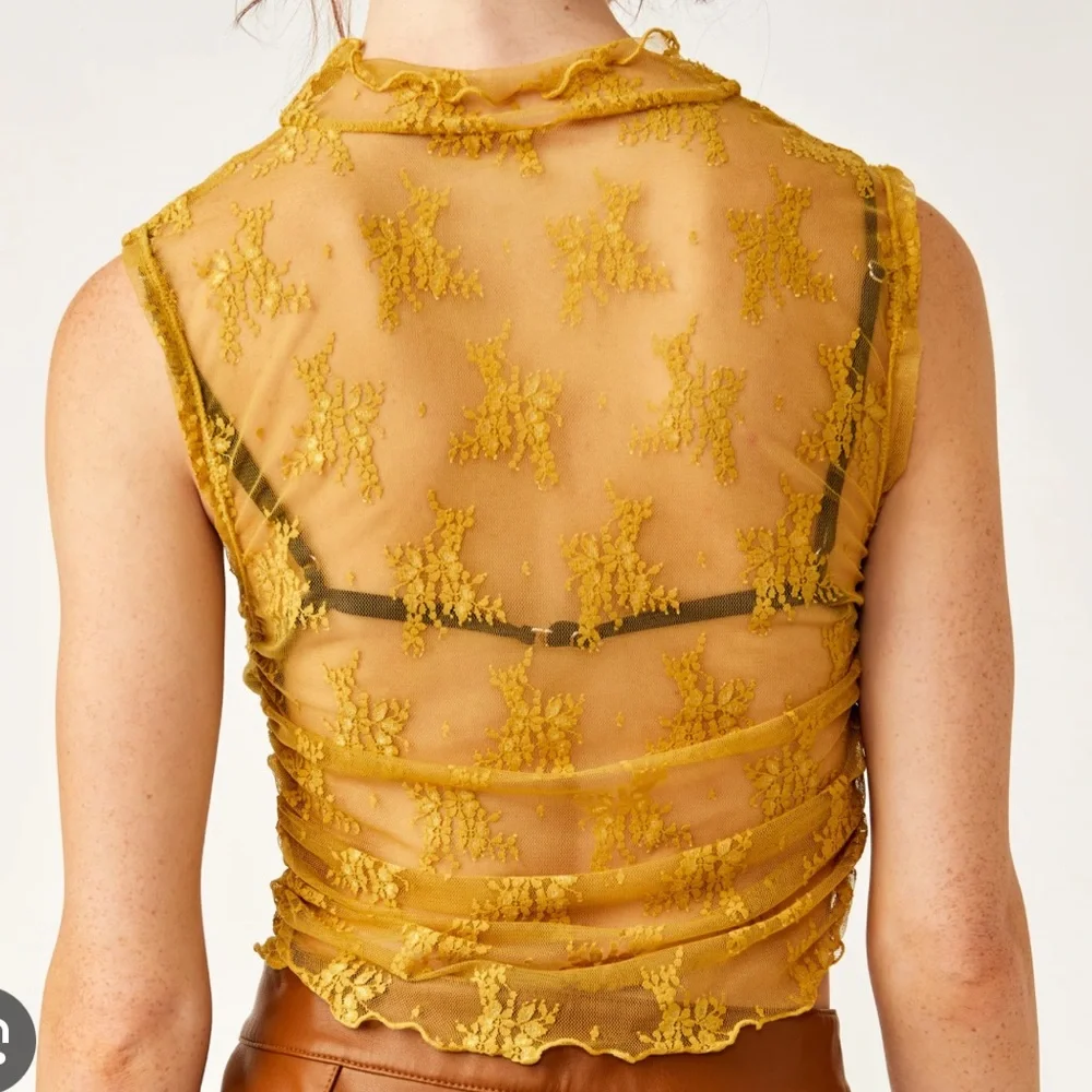 Free People Yellow Sheer Lace Top - Picture 4 of 5